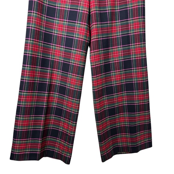 TALBOTS Greenwich Plaid Wide Leg Pants Wool Blend Tartan Navy Red Preppy Size 8 - Picture 4 of 12